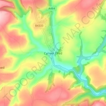 Mappa topografica Cynwyl Elfed, altitudine, rilievo