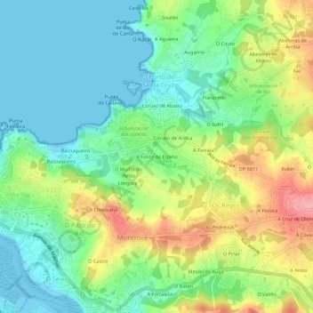 Mappa topografica A Fonte do Espiño, altitudine, rilievo