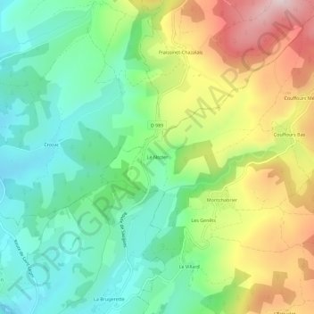 Mappa topografica Le Nozier, altitudine, rilievo