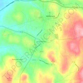 Mappa topografica South Millbrook, altitudine, rilievo