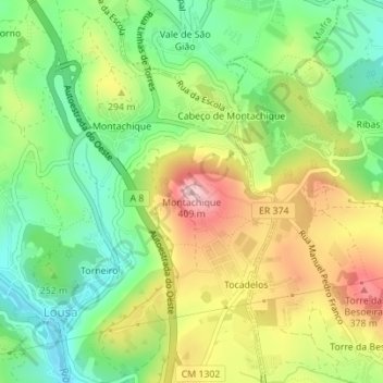 Mappa topografica Montachique, altitudine, rilievo