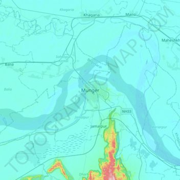Mappa topografica Munger, altitudine, rilievo