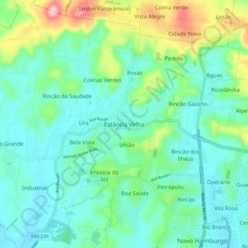 Mappa topografica Estância Velha, altitudine, rilievo