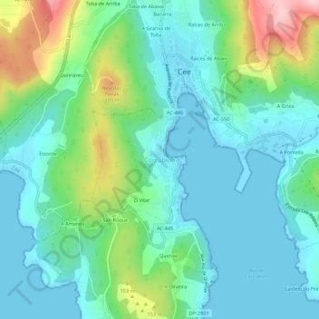 Mappa topografica Corcubión, altitudine, rilievo