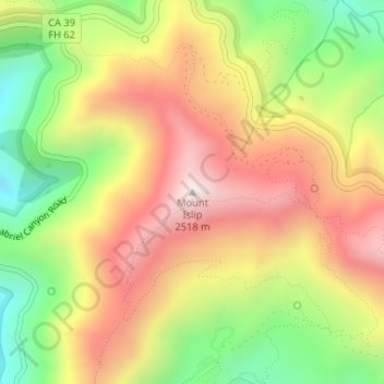 Mappa topografica Mount Islip, altitudine, rilievo