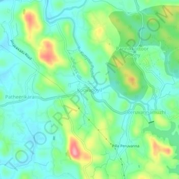 Mappa topografica Koovapoyil, altitudine, rilievo