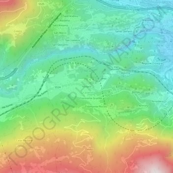Mappa topografica Mollare, altitudine, rilievo