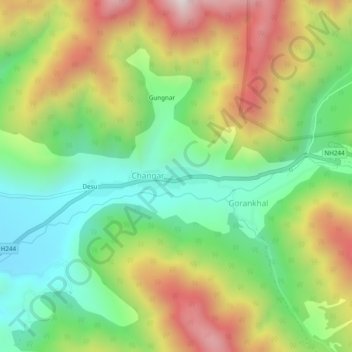 Mappa topografica Daksum, altitudine, rilievo