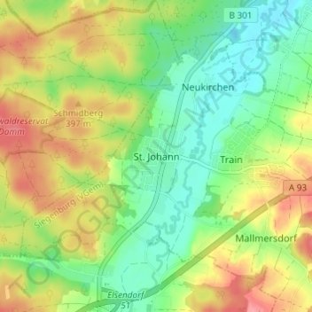 Mappa topografica St. Johann, altitudine, rilievo