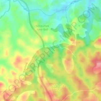 Mappa topografica Akouté, altitudine, rilievo