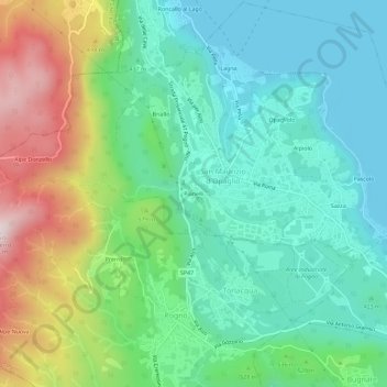 Mappa topografica Pianelli, altitudine, rilievo