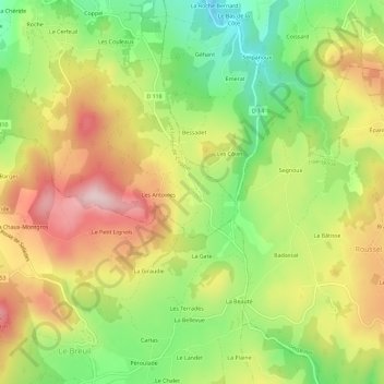 Mappa topografica La Rouveyre, altitudine, rilievo