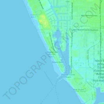 Mappa topografica Hollywood Beach, altitudine, rilievo