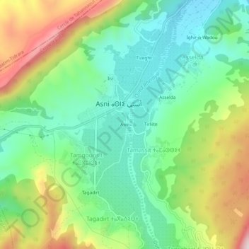 Mappa topografica Asni, altitudine, rilievo