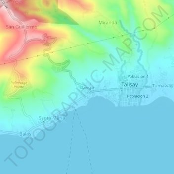 Mappa topografica Banga, altitudine, rilievo