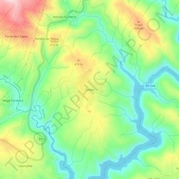 Mappa topografica Cortes, altitudine, rilievo