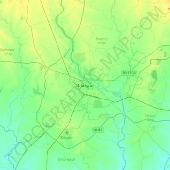Mappa topografica Bilaspur, altitudine, rilievo