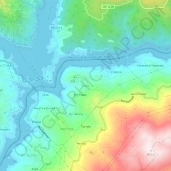 Mappa topografica Cova, altitudine, rilievo
