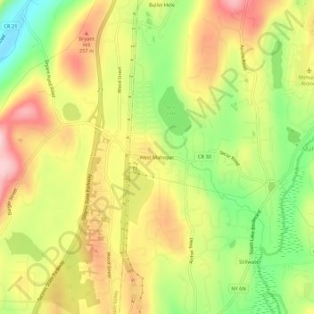 Mappa topografica West Mahopac, altitudine, rilievo