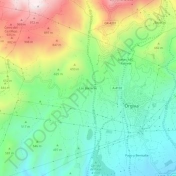 Mappa topografica Las Barreras, altitudine, rilievo