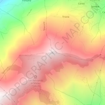 Mappa topografica Cima Mares, altitudine, rilievo