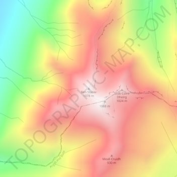 Mappa topografica Ben Starav, altitudine, rilievo