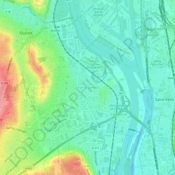 Mappa topografica Pierre-Bénite, altitudine, rilievo