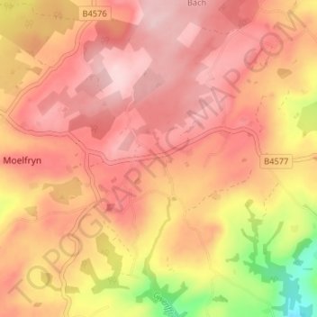 Mappa topografica Penuwch, altitudine, rilievo