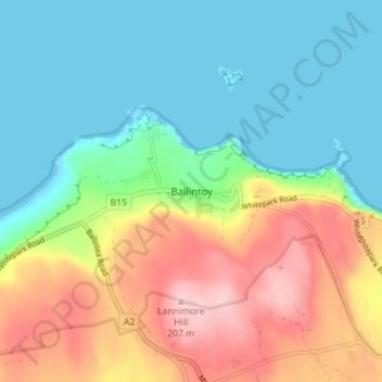 Mappa topografica Ballintoy, altitudine, rilievo