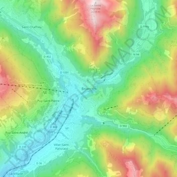 Mappa topografica Briançon, altitudine, rilievo
