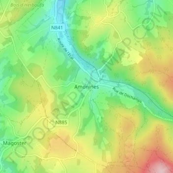 Mappa topografica Amonines, altitudine, rilievo