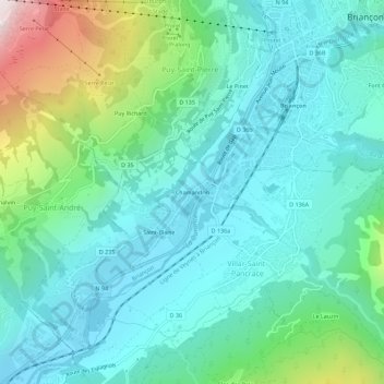 Mappa topografica Chamandrin, altitudine, rilievo