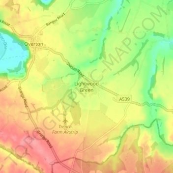 Mappa topografica Lightwood Green, altitudine, rilievo