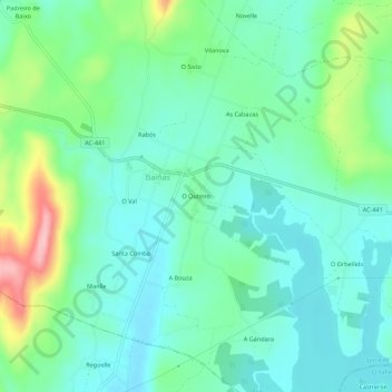 Mappa topografica O Outeiro, altitudine, rilievo