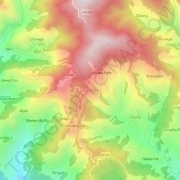 Mappa topografica Dhumakot, altitudine, rilievo