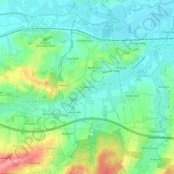 Mappa topografica Schwindach, altitudine, rilievo