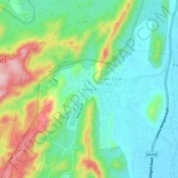 Mappa topografica Amber, altitudine, rilievo