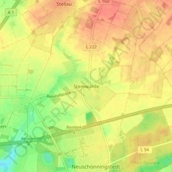 Mappa topografica Stemwarde, altitudine, rilievo