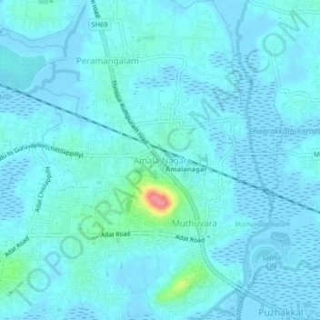 Mappa topografica Amala Nagar, altitudine, rilievo