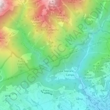 Mappa topografica Lambrusco, altitudine, rilievo