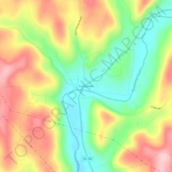 Mappa topografica Camptown, altitudine, rilievo