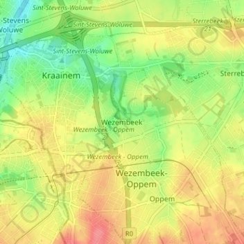 Mappa topografica Wezembeek, altitudine, rilievo