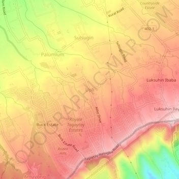 Mappa topografica Upli, altitudine, rilievo