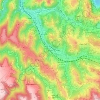 Mappa topografica Séverac, altitudine, rilievo