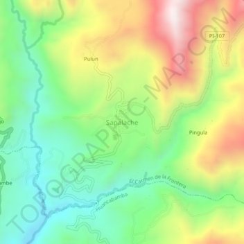 Mappa topografica Sapalache, altitudine, rilievo