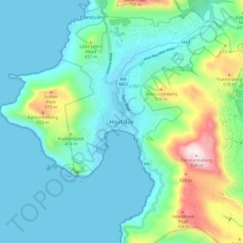 Mappa topografica Hout Bay, altitudine, rilievo