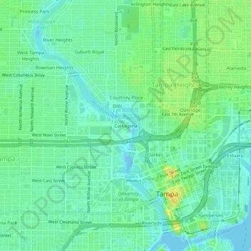 Mappa topografica Cartagena, altitudine, rilievo