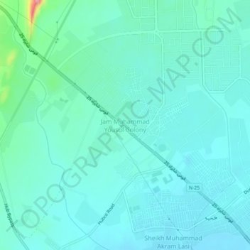 Mappa topografica Jam Muhammad Yousuf Colony, altitudine, rilievo