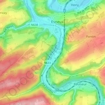 Mappa topografica Champay, altitudine, rilievo