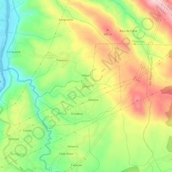 Mappa topografica Casais, altitudine, rilievo